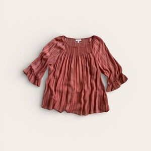 New Directions Terracotta Smocked Blouse